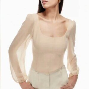 Artizia Wilfred Tan Grace Long Sleeve Blouse - Size Small